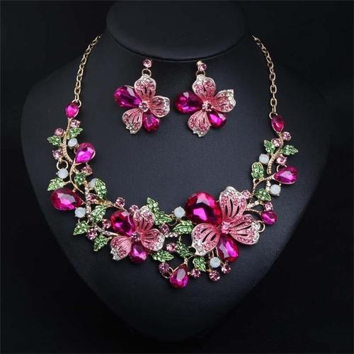 奢華歐美花卉咖喱項(xiàng)鏈耳環(huán) 新娘時(shí)尚套裝珠寶新風(fēng)尚